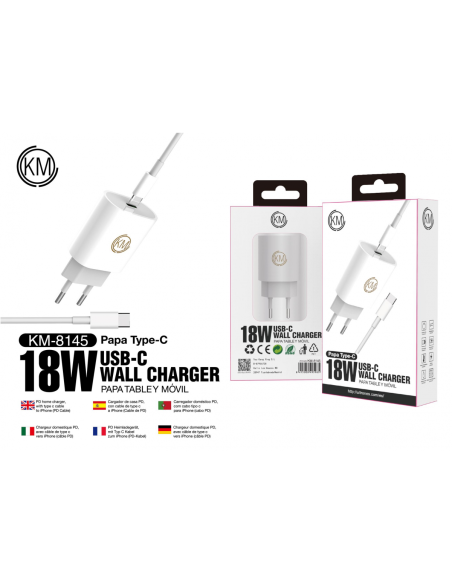 KM-8145 CARGADOR PARED 25W CABLE TYPE-C A TYPE-C