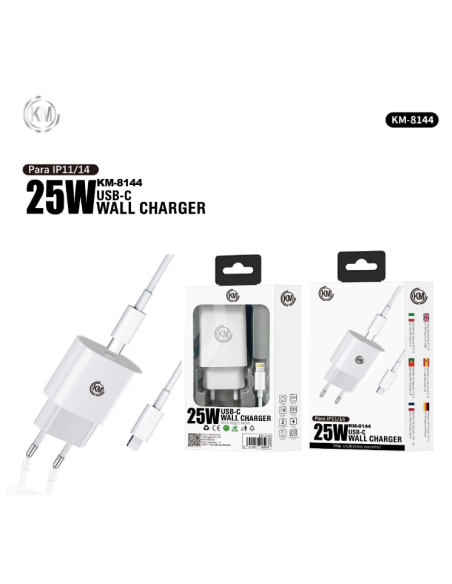 KM-8144 CARGADOR PARED 25W CABLE TYPE-C A LIGHTNING