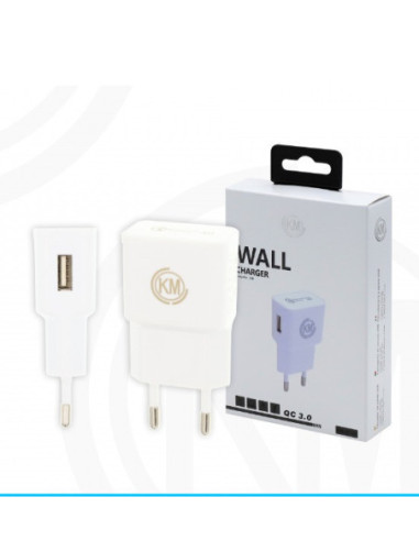 KM-8138 CARGADOR PARED QC-3.0 SIN CABLE [BLANCO]