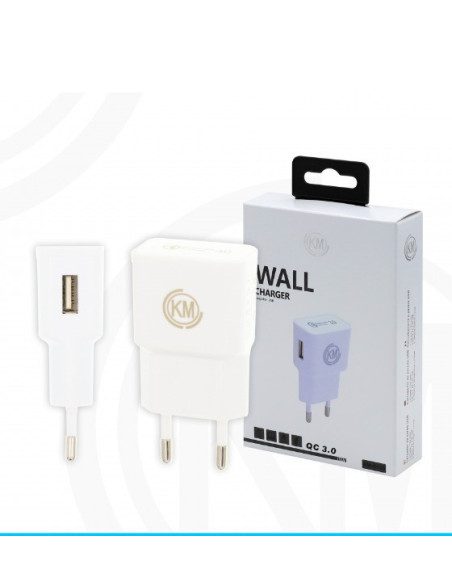 KM-8138 CARGADOR PARED QC-3.0 SIN CABLE [BLANCO]
