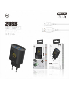 KM-8180 CARGADOR PARED 3.1A CABLE MICRO-USB 2