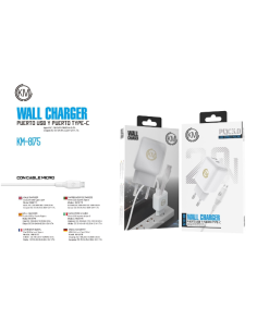 KM-8175 CARGADOR PARED 20W CABLE MICRO-USB [BLANCO] 2