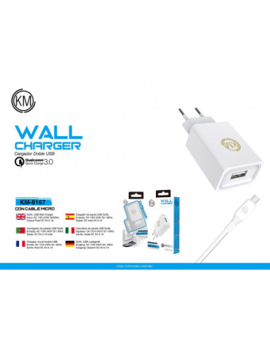 KM-8167 CARGADOR PARED CABLE MICRO-USB