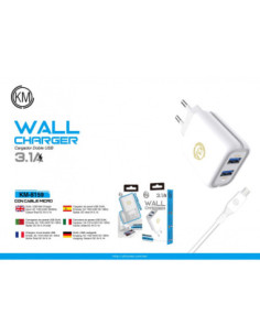 KM-8159 CARGADOR PARED 3.1A CABLE MICRO-USB [BLANCO] 2