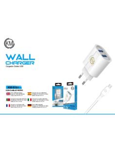 KM-8151 CARGADOR PARED 3.1A CABLE MICRO-USB [BLANCO] 2
