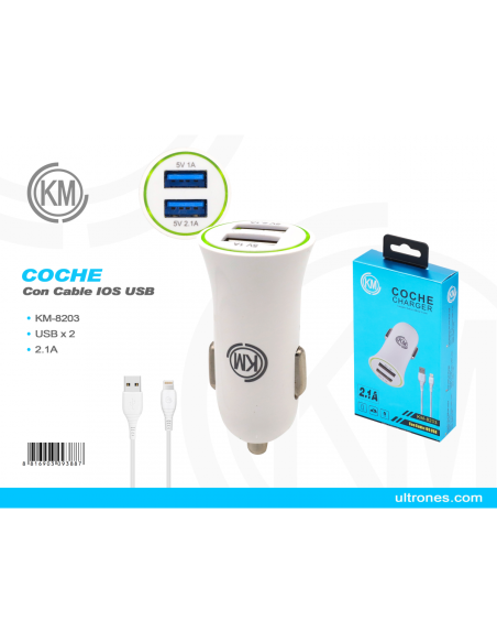 KM-8203 CARGADOR COCHE CABLE LIGHTNING