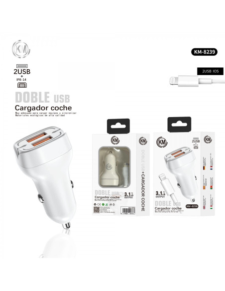 KM-8239 CARGADOR COCHE 3.1A CABLE LIGHTNING