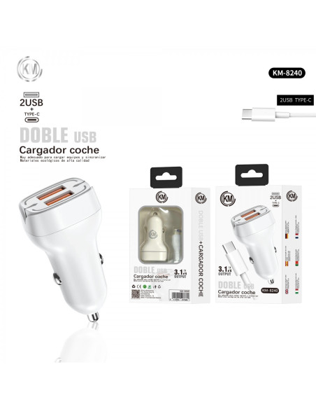 KM-8240 CARGADOR COCHE CABLE TYPE-C