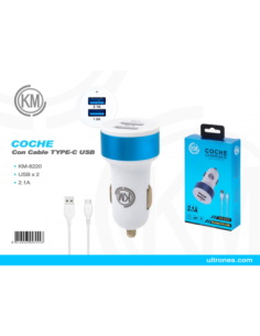 KM-8220 CARGADOR COCHE CABLE TYPE-C [AZUL] 2
