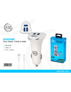 KM-8208 CARGADOR COCHE CABLE TYPE-C [PLATA] 2