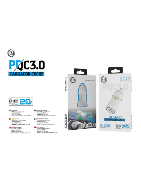 KM-8231 CARGADOR COCHE 20W SIN CABLE [BLANCO]