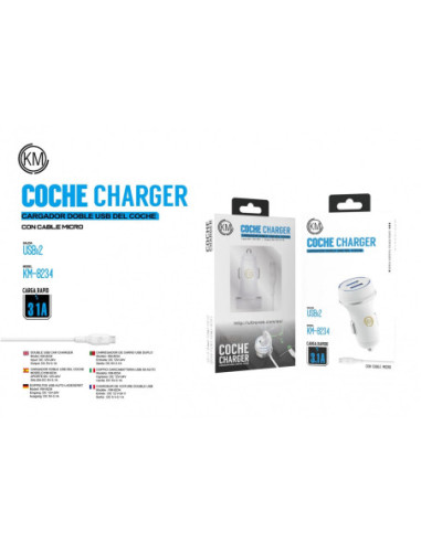 KM-8234 CARGADOR COCHE CABLE MICRO-USB [BLANCO]