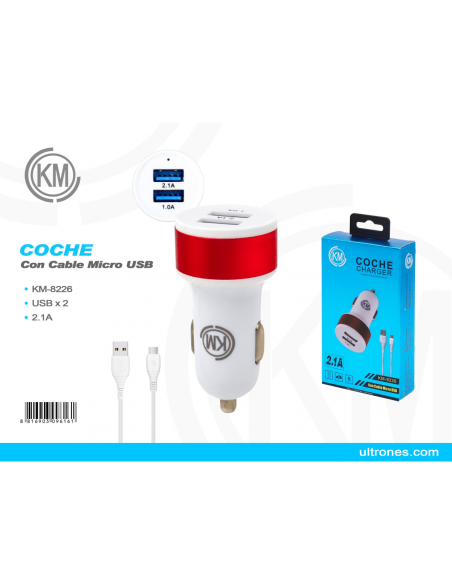 KM-8226 CARGADOR COCHE CABLE MICRO-USB [ROJO]