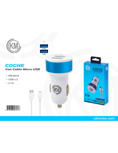 KM-8218 CARGADOR COCHE CABLE MICRO-USB [AZUL]