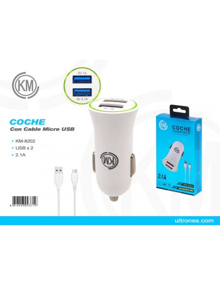 KM-8202 CARGADOR COCHE CABLE MICRO-USB