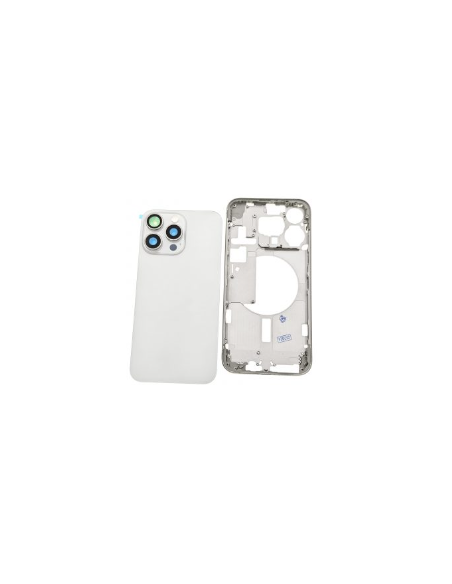 Chasis con tapa trasera para  iPhone 15 Pro Max Con Lente de Camara Blanco+Magsafe