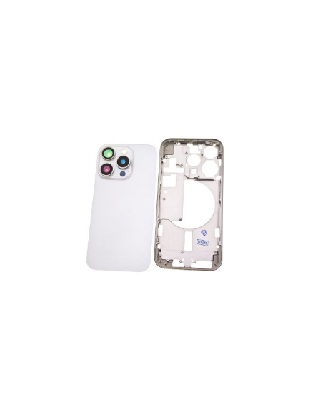 Chasis con tapa trasera para  iPhone 15 Pro Con Lente de Camara Blanco+Magsafe