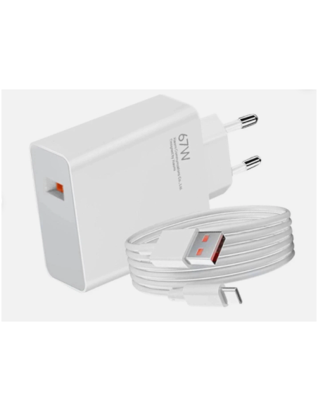 Cargador 67W 3.0QC Carga Rápida con Cable Tipo-C para Xiaomi / Redmi / POCO (PREMIUM)