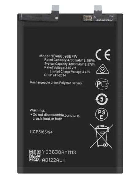 Batería para Honor Magic 4 Lite, X30, X9 5G de 4800 mAh -HB466596EFW