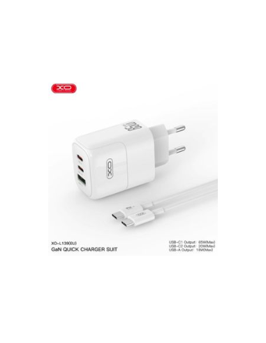 L139 Cargador Enchufe Rápido 1 USB-A + 2 USBC 65W con Cable Tipo-C