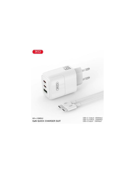 L139 Cargador Enchufe Rápido 1 USB-A + 2 USBC 65W con Cable Tipo-C