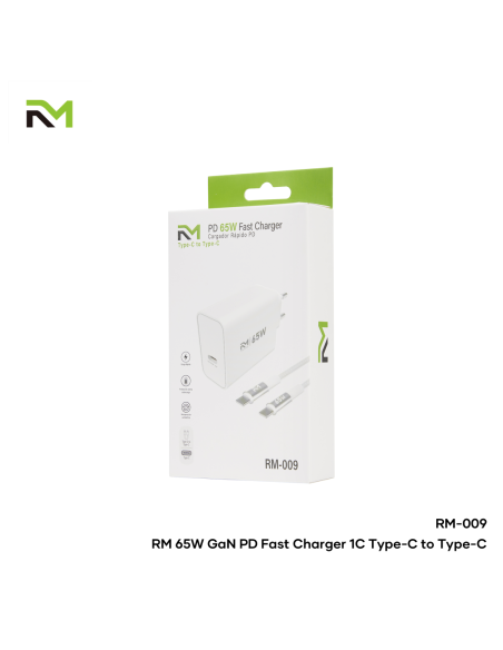 Accesorio RM / (RM009) Cargador Super Rápido con Cable Tipo-C a Tipo-C 65W 1C (PD3.0 / QC3.0)