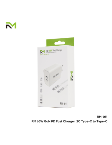 Accesorio RM / (RM011) Cargador SuperRápido con Cable Tipo-C a Tipo-C 65W 2 Puertos USB-C (PD3.0 / QC3.0)