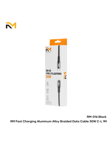 Accesorio RM / (RM016) Cable Trenzado de Aluminio 30W Tipo-C a Lightning 1M Negro