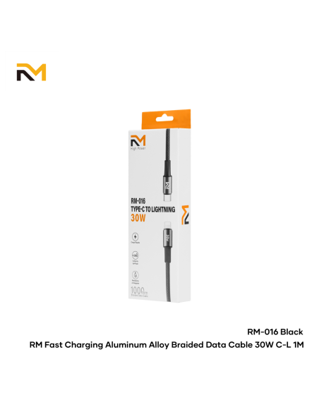 Accesorio RM / (RM016) Cable Trenzado de Aluminio 30W Tipo-C a Lightning 1M Negro
